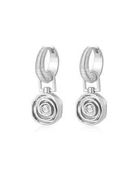 Rosette Coil Charm Hoops- Silver View 1