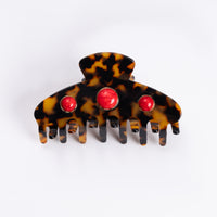 Bezel Stone Hair Clip - Brown