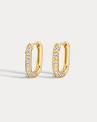 Pave Chain Link Huggies- Gold