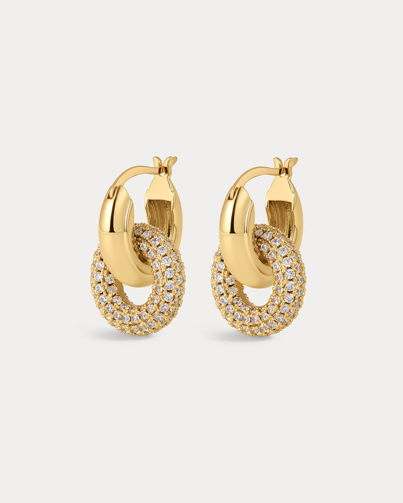 Pave Interlock Hoops- Gold | Luv Aj