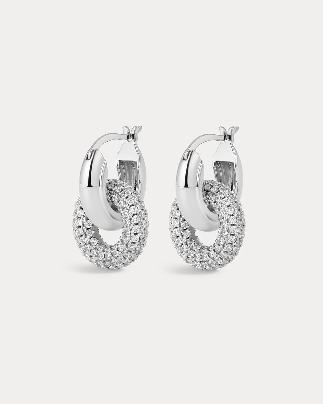 Pave Interlock Hoops- Silver | Luv Aj