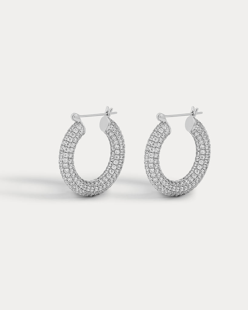 LUV AJ ラヴエージェイ Quilted Amalfi Hoops ピアス Pave Baby Amalfi Hoops- Silver | Luv Aj