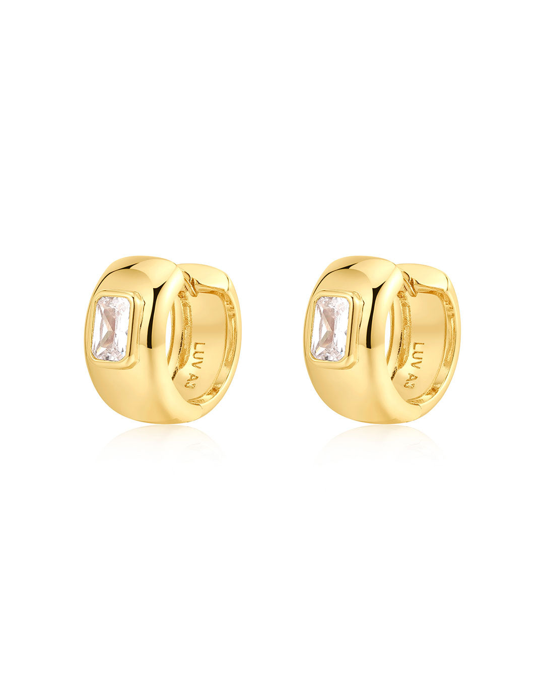 The Emerald Bezel Stone Huggies | Luv Aj