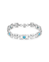 Heart Stone Link Bracelet- Silver