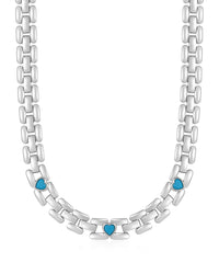 Heart Stone Link Necklace- Silver