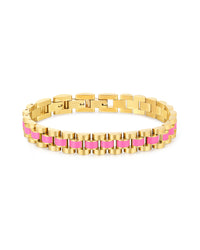 Timepiece Bracelet- Hot Pink- Gold View 1
