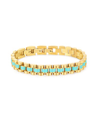 Timepiece Bracelet- Turquoise Blue- Gold View 1