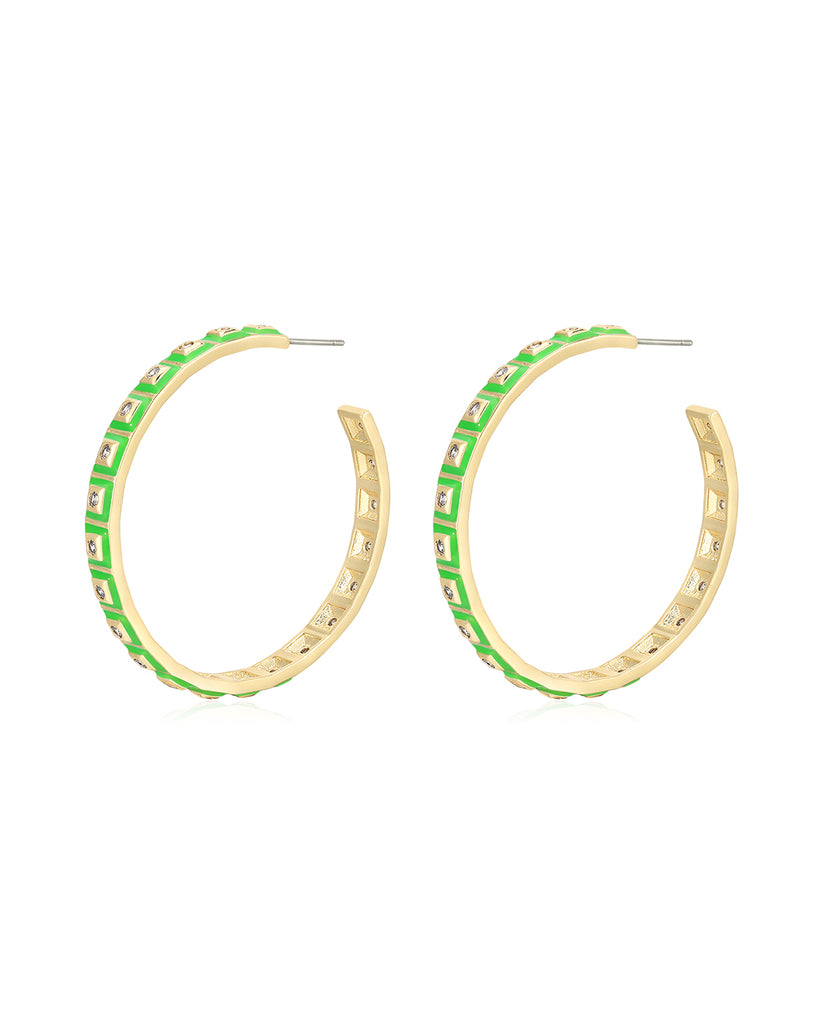 XL Pyramid Stud Hoops- Bright Green- Gold Luv Aj