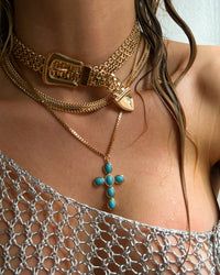 Turquoise Cross Necklace- Gold view 2