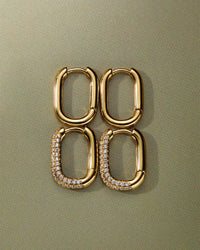 Pave Chain Link Huggies- Gold view 2