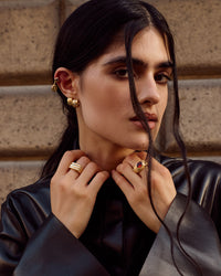 Luv Aj Antoinette Stone Hoops in Gold, on model View 5