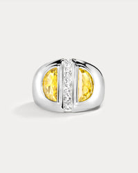 The Citrine Half Moon Statement Ring- Silver