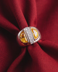 Luv Aj Citrine Half Moon Statement Ring in Silver, flat lay View 3