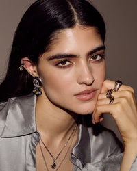 Luv Aj Cleopatra Shaker Studs in Gold, on model View 2