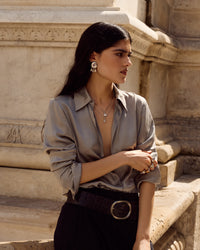 Luv Aj Cleopatra Shaker Studs in Gold, on model View 5