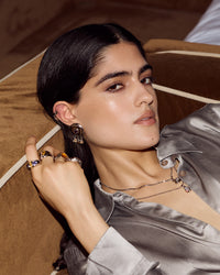 Luv Aj Cleopatra Shaker Studs in Gold, on model View 4