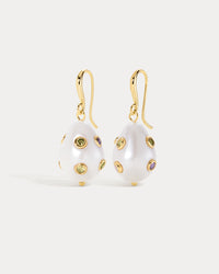 The Dotted Theodora Pearl Hook Earrings- Gold