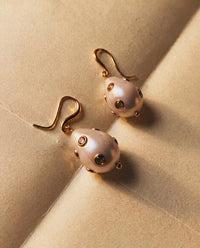 Luv Aj Dotted Theodora Pearl Hook Earrings in Gold, flat lay View 3