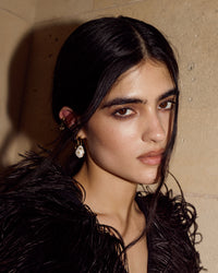 Luv Aj Dotted Theodora Pearl Hook Earrings in Gold, on model View 5
