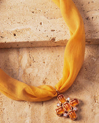 Luv Aj Elizabeth Cross Wrap Necklace in Gold, flat lay View 5