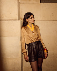 Luv Aj Elizabeth Cross Wrap Necklace in Gold, on model View 6