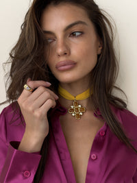 Luv Aj Elizabeth Cross Wrap Necklace in Gold, close up View 3