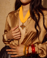 Luv Aj Elizabeth Cross Wrap Necklace in Gold, on model View 4