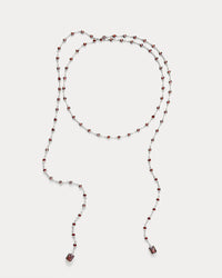The Elizabeth Garnet Stone Wrap Necklace- Silver
