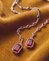 Luv Aj Elizabeth Garnet Stone Wrap Necklace in Silver, flat lay View 3
