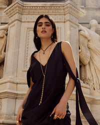 Luv Aj Elizabeth Garnet Stone Wrap Necklace in Gold, on model View 5