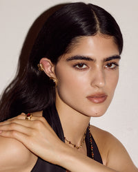 Luv Aj Elizabeth Garnet Studs in Gold, on model View 4