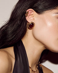 Luv Aj Elizabeth Garnet Studs in Gold, on model View 2