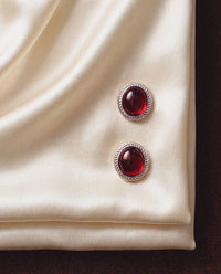 Luv Aj Elizabeth Garnet Studs in Gold, flat lay View 3