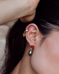 Luv Aj Theodora Tahitian Pearl Studs in Gold, on model View 2