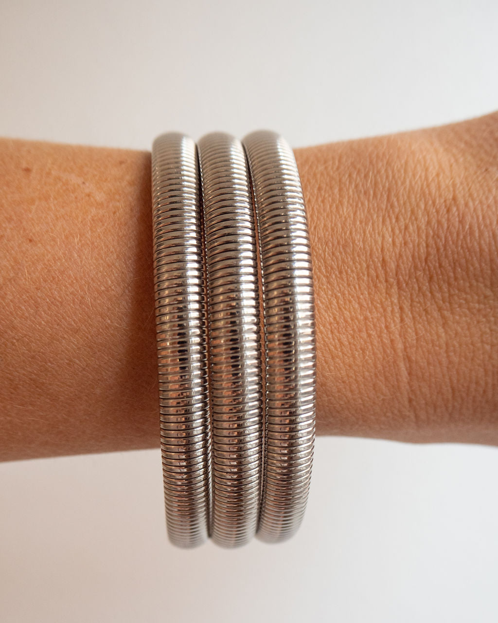 Mini Flex Snake Chain Bracelet- Set of 3 (7mm wide)- Silver | Luv Aj