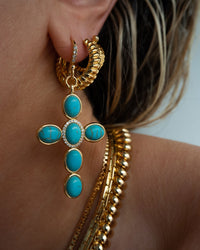 Turquoise Cross Earrings- Gold View 2