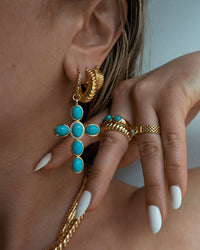 Turquoise Cross Earrings- Gold View 3