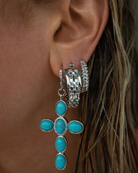 Turquoise Cross Earrings- Gold view 2