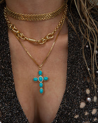 Turquoise Cross Necklace- Gold View 5