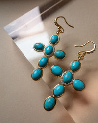 Turquoise Cross Earrings- Gold View 4