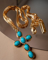 Turquoise Cross Necklace- Gold View 3
