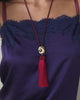 Luv Aj The Solstice Knot Tassel Necklace in Ruby, on model video