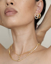 Checkerboard Pave Hoops- Gold View 6