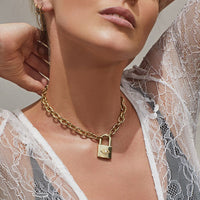 Evil Eye Padlock Necklace- Gold View 3