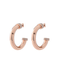Pave Tip Tube Hoops- Rose Gold View 1
