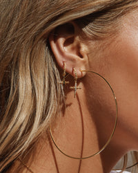 Pave Mini Cross Hoops- Gold View 2