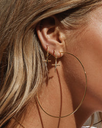 Pave Mini Cross Hoops- Gold view 2