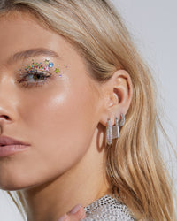 Pave Baby Amalfi Hoops- Silver- Rainbow Crystal View 2