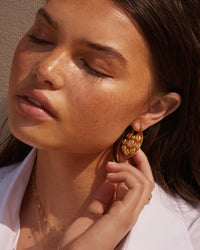 Mother of Pearl Mosaic Hoops- Gold View 3