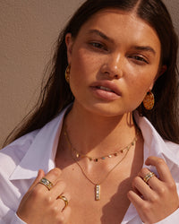 Mother of Pearl Mosaic Hoops- Gold View 5